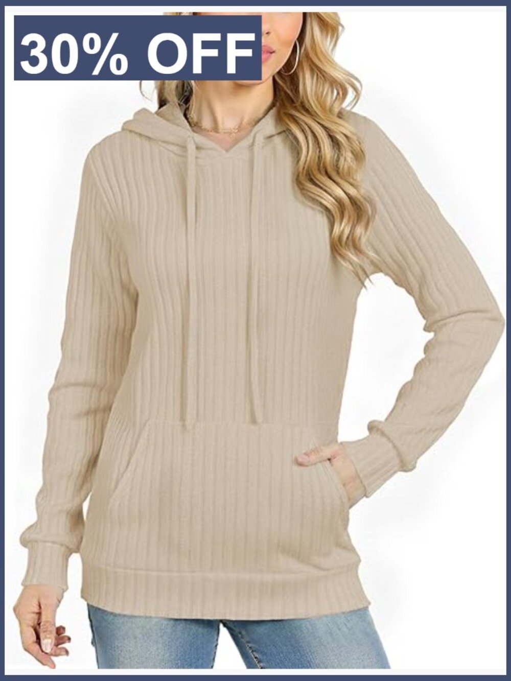 Color Block Knit Hoodie Sweatshirt with Pocket Long Sleeve Pullover